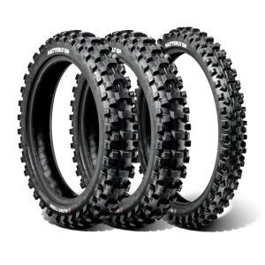 Plews Tyres | Intermediate 3pc Set | MX2 MATTERYLY GP 1 Front & 2 Rear Motocross Tire Bundle - 3/4 view