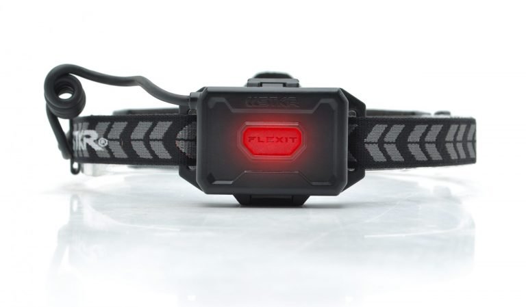 rear facing shot of a FLEXIT Headlamp 3.0 in a white studio environment