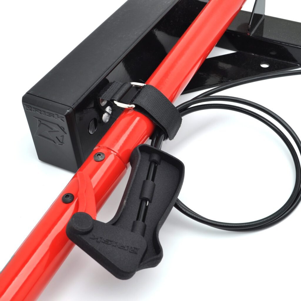 The trigger, cord, and gate hoop all secured using the Velcro attachment point of the Holeshot Starting Gate - Manual Version